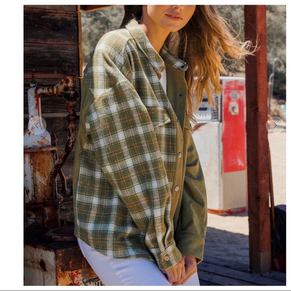 23 Boho Plaid Color Block Twofer Corduroy Shirt Jacket - Picture 5 of 6